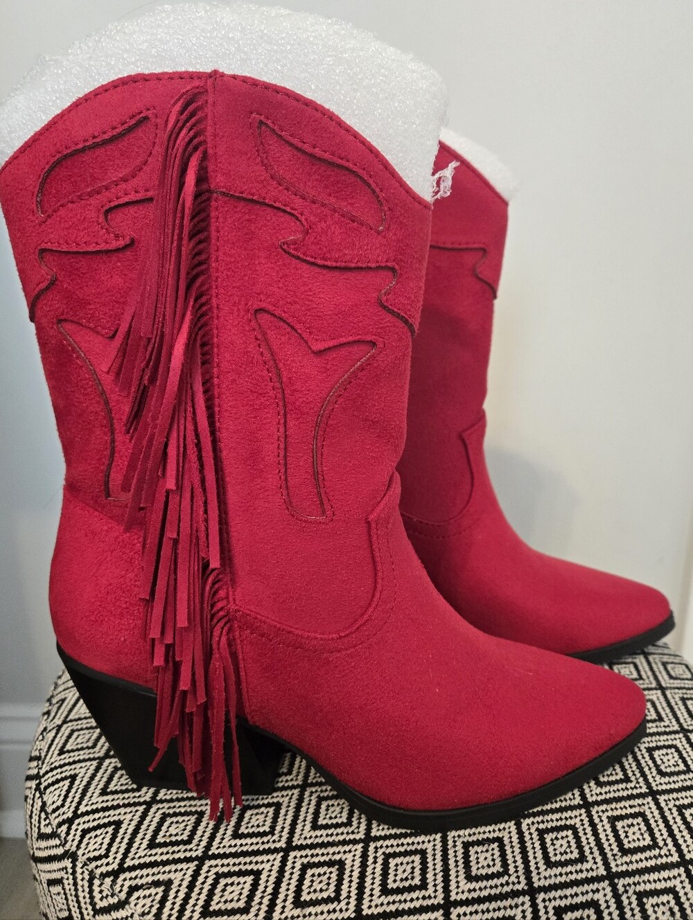 Red Suede Fringe Cowboy Boots 7